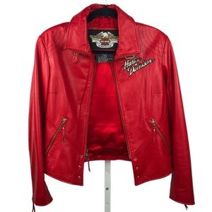 Harley Davidson Women’s Genuine Leather Jacket in Red - As New Condition